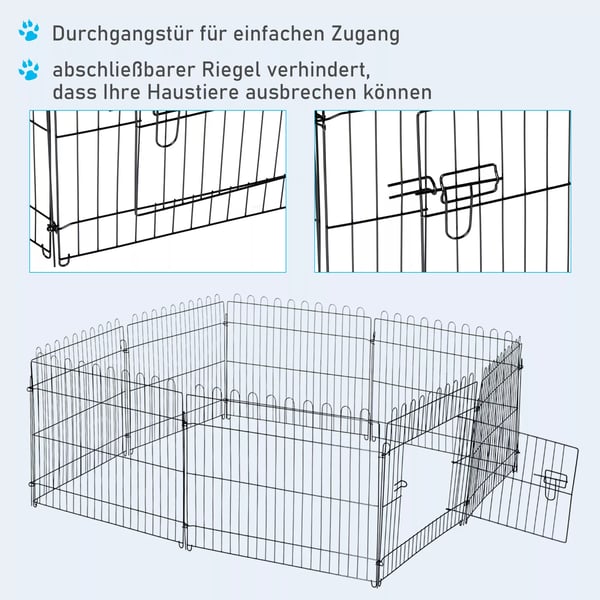 PawHut Fleksibel Hundegitter Løbegård, 8 Paneler, 71x61cm, Sort Stål