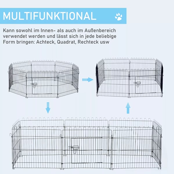 PawHut Fleksibel Hundegitter Løbegård, 8 Paneler, 71x61cm, Sort Stål