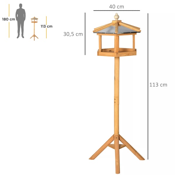 PawHut fuglehus fuglevilla foderhus med stativ og zinktag 113x40x40 cm