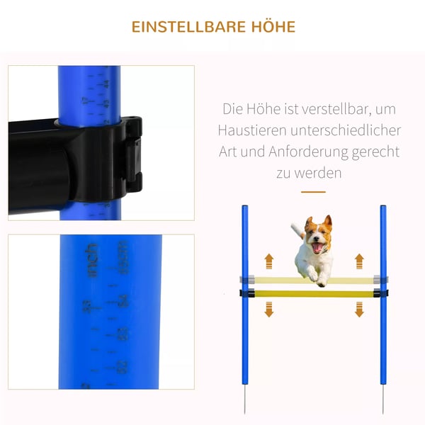 PawHut Hund Agility Sæt m. Tunnel, Hække, Slalom & Starterfelt - PE/Polyester, Blå/Gul