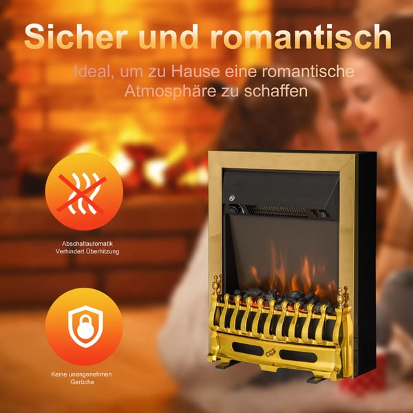 Elektrisk golvkamin 1000/2000W, guldmetall, 48,2x18,5x59,2cm
