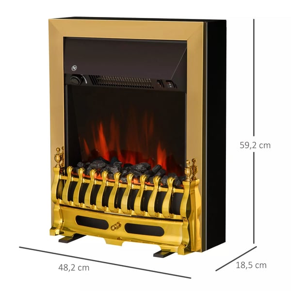 Elektrisk golvkamin 1000/2000W, guldmetall, 48,2x18,5x59,2cm