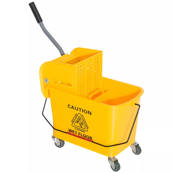 HOMCOM Städ- och moppvagn, 20 liter, med press och 2 fack, gul