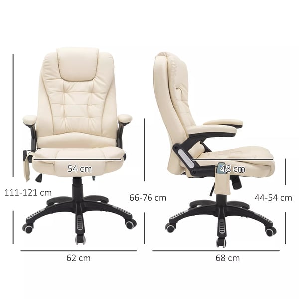 HOMCOM Massagestol Kontorstol med 6 Punkter Vibration og Varme - PU Læder, Drejelig, Cremewhite