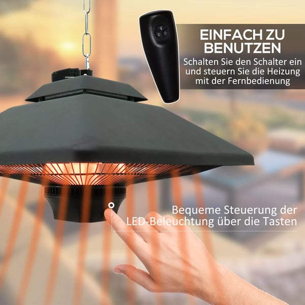 Outsunny terassilämmitin kattolämmitin kaukosäätimellä, LED-valaistus 2000 W 43x43x25 cm
