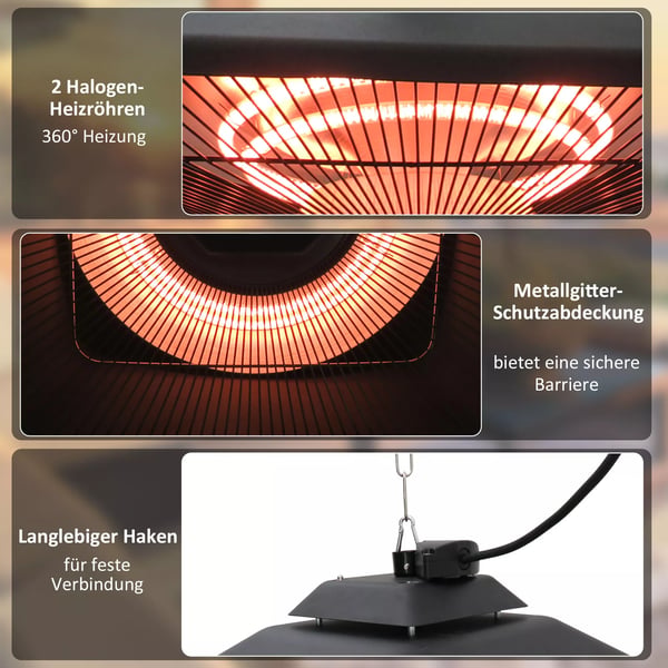 Outsunny terassilämmitin kattolämmitin kaukosäätimellä, LED-valaistus 2000 W 43x43x25 cm