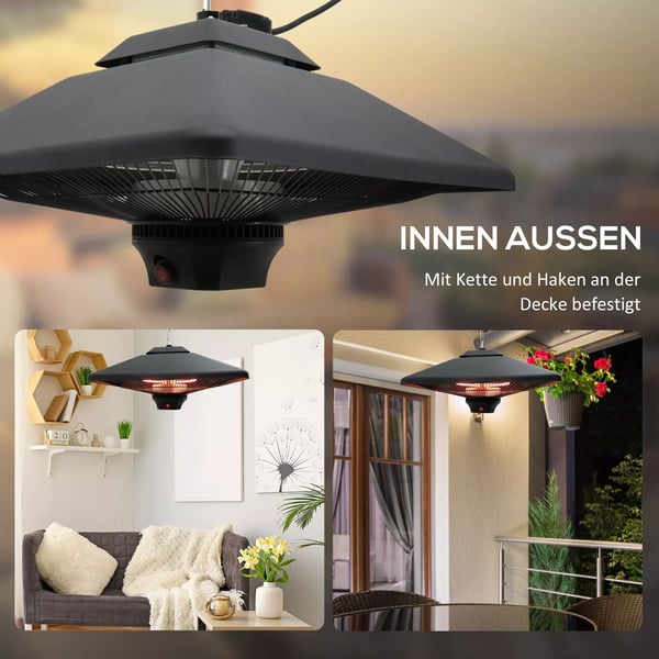 Outsunny terassilämmitin kattolämmitin kaukosäätimellä, LED-valaistus 2000 W 43x43x25 cm