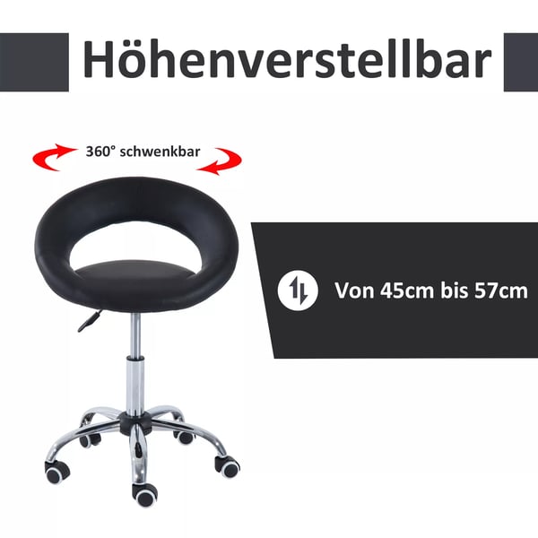 Rullehésker Arbejdshésker Drejehésker Kontorstol hésjdejusterbar, PU+Metal, Sort, 50 x 54 x (66-78) cm