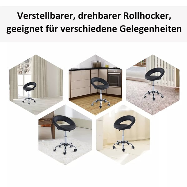 Rullehésker Arbejdshésker Drejehésker Kontorstol hésjdejusterbar, PU+Metal, Sort, 50 x 54 x (66-78) cm