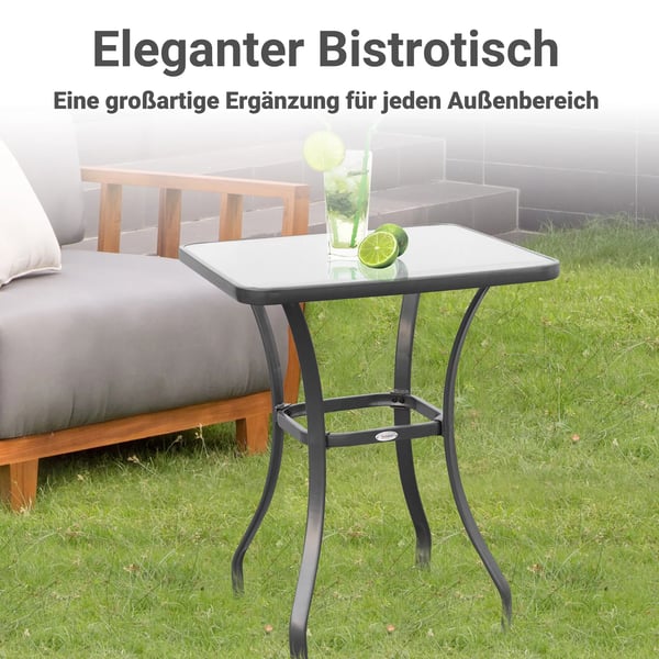 Outsunny Havebord Firkantet Sort Metall/Hartglas 68,5x68,5cm Vejrbestandigt