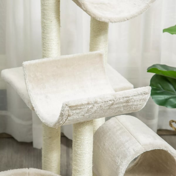 PawHut Kissan Raapimispuu Kiipeilyteline Lelutunnelilla - Beige, K105cm