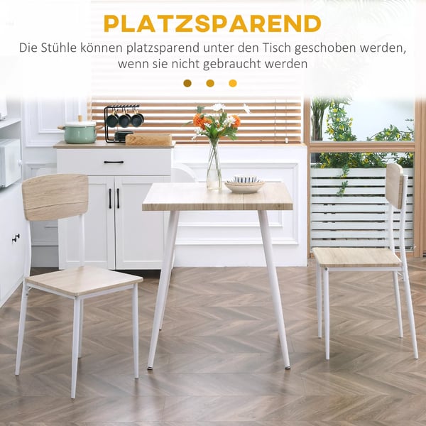 Matgrupp 3 delar - MDF, Metall - Naturträ + Vit - Bord + 2 Stolar