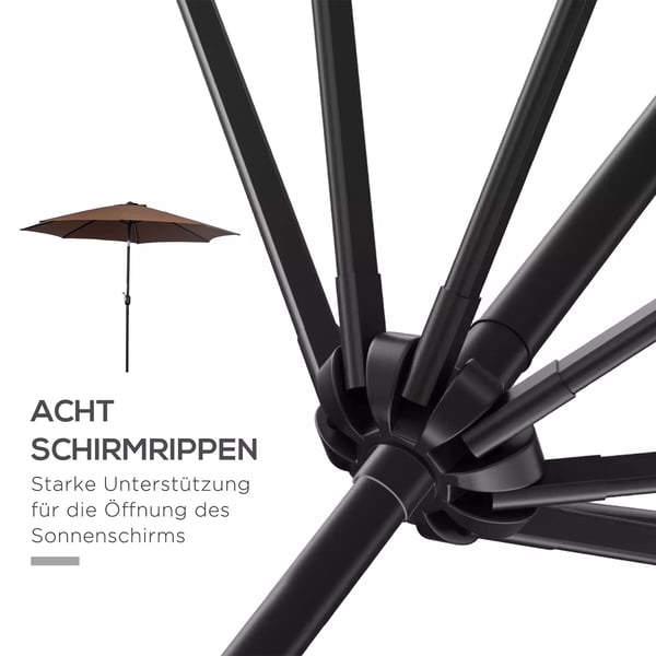 Outsunny parasol med håndsving Ø2,95 x 2,5 m, knækfunktion, markedsparasol, brun, 180g/m² polyester, stabil