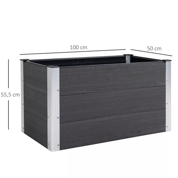 Outsunny højbed, vejrbestandig plantekasse af WPC + aluminium, uden bund, grå, 100x50x50cm