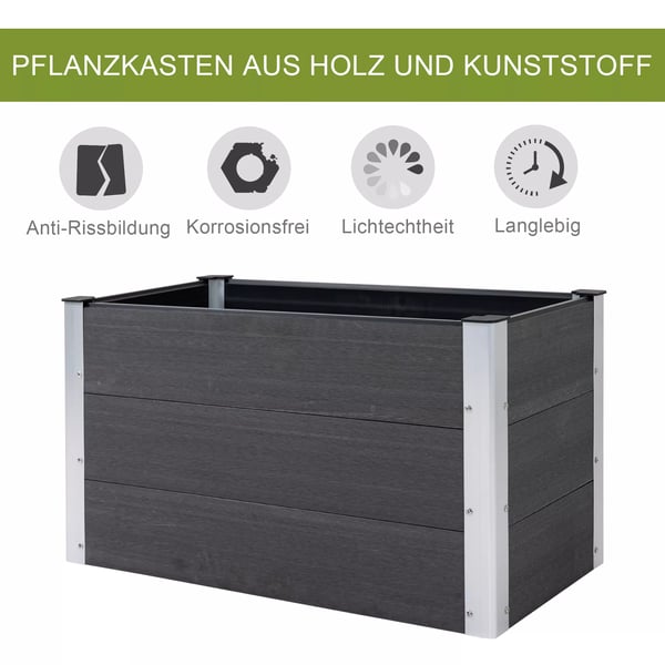Outsunny højbed, vejrbestandig plantekasse af WPC + aluminium, uden bund, grå, 100x50x50cm