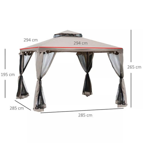 Outsunny Havepavillon 3x3m M. 4 Sidevgge Gr, Polyester/Metal