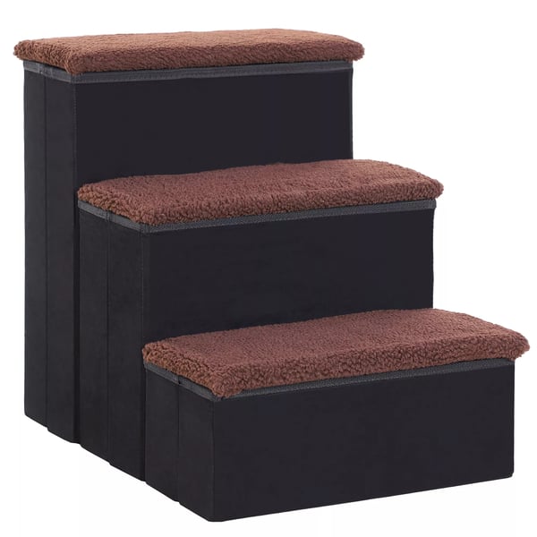 PawHut Sammenklappelig Kæledyrstrappe 3 Trin med Opbevaring, MDF, Sort, 40x54x48cm PawHut Sammenklappelig Kæledyrstrappe 3 Trin med Opbevaring, MDF, Sort, 40x54x48cm
