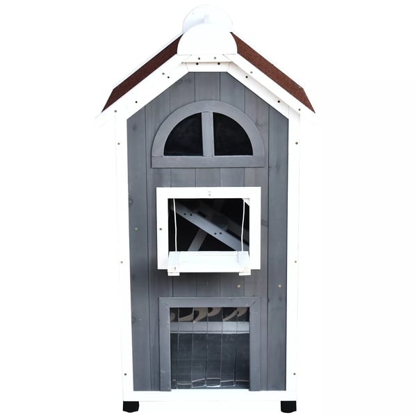 PawHut Kattehus til Kattebakke eller Katte toilet alsidig Katte skab, grantræ, tag af asfalt, grå, 59x55x109cm