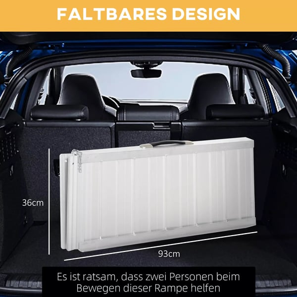 Foldbar Kørestolsrampe i Aluminium - Skridsikker PVC Belægning, 270 kg Kapacitet, Sølv/Sort, 93x73x5 cm