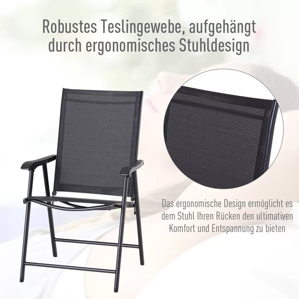 Outsunny Campingstole 2-pak Klapstol Med Armlæn, Metal, Sort 58x64x94cm