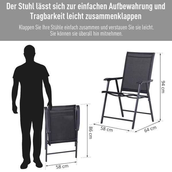Outsunny Campingstole 2-pak Klapstol Med Armlæn, Metal, Sort 58x64x94cm