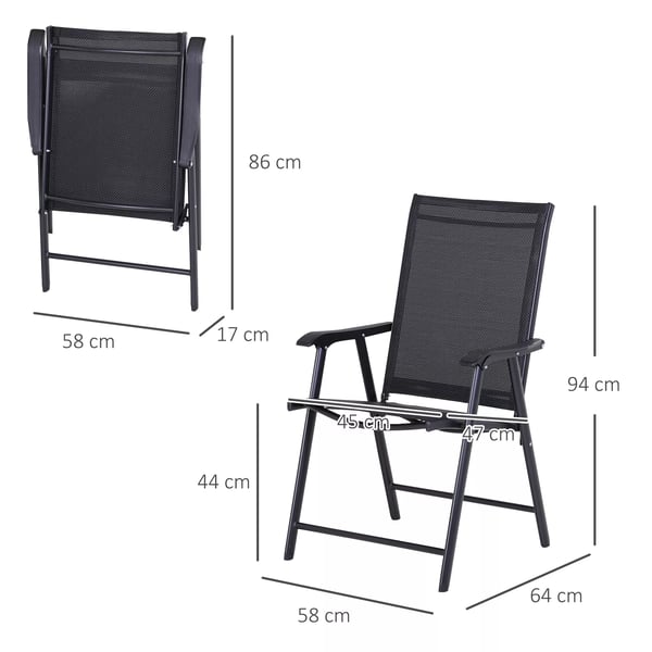 Outsunny Campingstole 2-pak Klapstol Med Armlæn, Metal, Sort 58x64x94cm