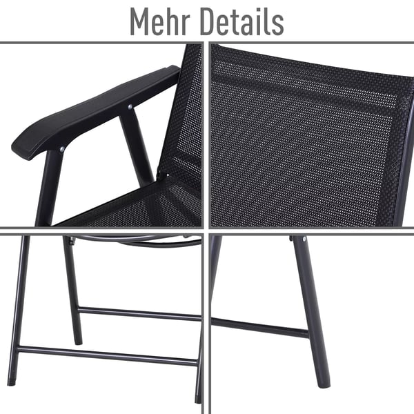 Outsunny Campingstole 2-pak Klapstol Med Armlæn, Metal, Sort 58x64x94cm