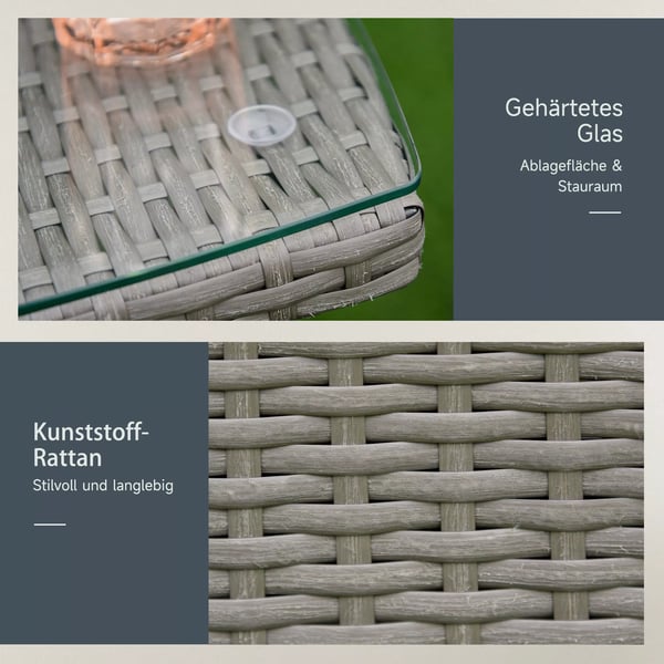 Outsunny 3-delt altanmøbelsæt i grå rattanlook med metalramme og glasbord