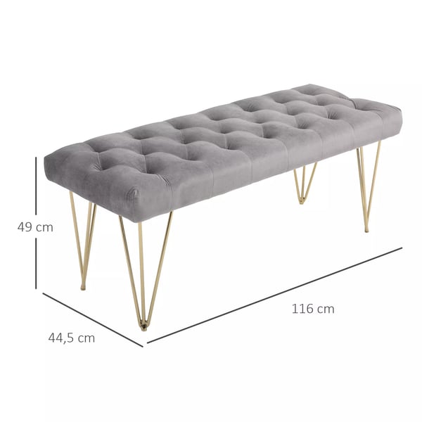 HOMCOM bænk til entréen, skobænk med fløjlsbetræk, opbevaringsbænk, fløjl, grå, 116x44,5x49 cm