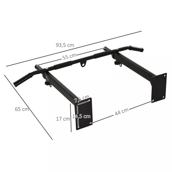 HOMCOM Pull-up-stang til vægmontering, bar med øjer til boksesæk, stål, sort, 93,5x65x17 cm