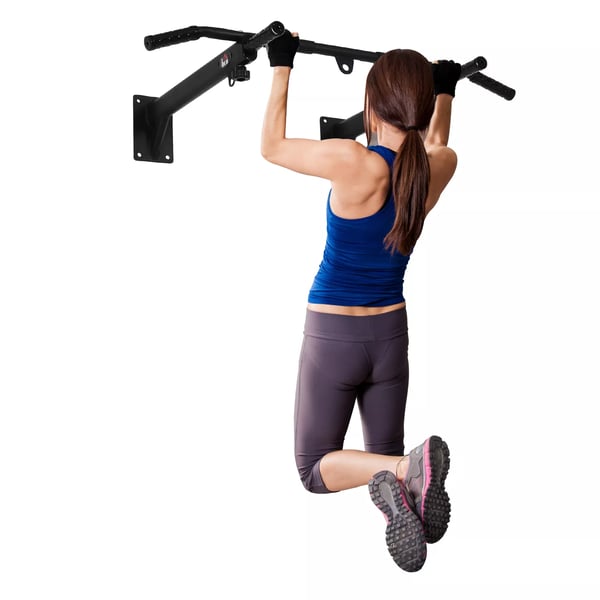 HOMCOM Pull-up-stang til vægmontering, bar med øjer til boksesæk, stål, sort, 93,5x65x17 cm