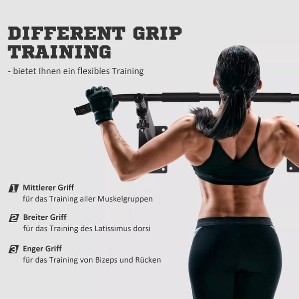 HOMCOM Pull-up-stang til vægmontering, bar med øjer til boksesæk, stål, sort, 93,5x65x17 cm