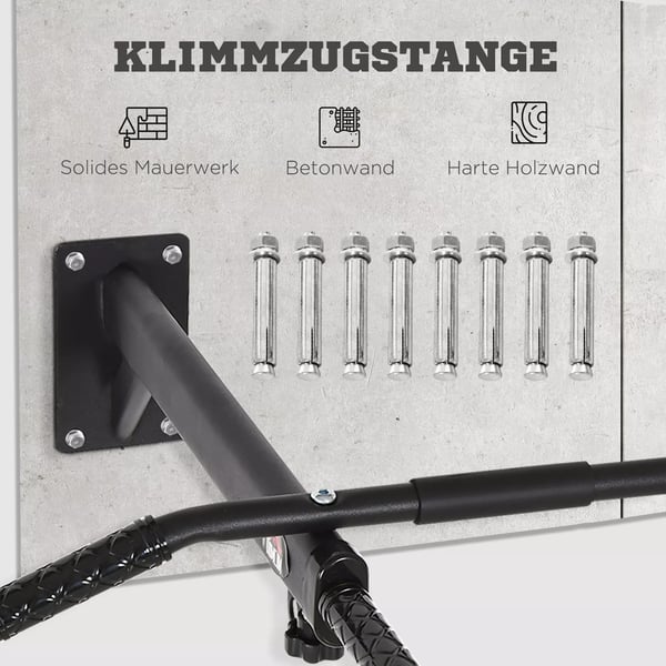 HOMCOM Pull-up-stang til vægmontering, bar med øjer til boksesæk, stål, sort, 93,5x65x17 cm