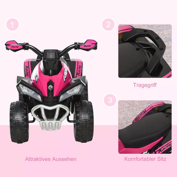 HOMCOM Legetøjsbil til børn - Pink Plastik Ride-On Bil med Lys og Musik - 18-36 Måneder