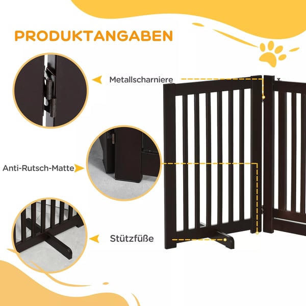 PawHut Fritstående Hundegitter i MDF, Mørkebrunt - Justerbart og Sammenfoldeligt