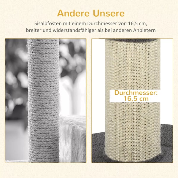 Kattelegetre Kralsestolpe med Platform, Sisal, E1 Spanplade, Plys, Gra, 45x45x91cm