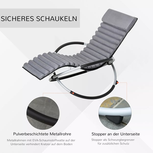 Outsunny Gyngestol ergonomisk 2-i-1 gyngestol havestol gyngelænestol metal tekstilene kugleformet mørkegrå 145 x 74 x 88 cm
