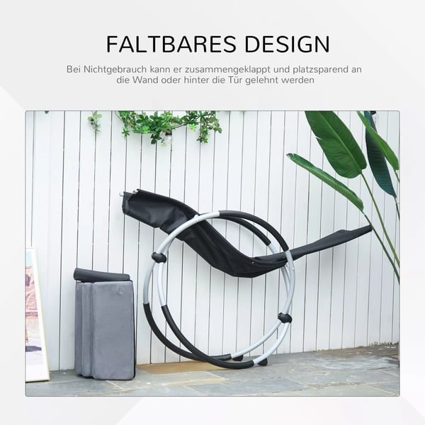 Outsunny Gyngestol ergonomisk 2-i-1 gyngestol havestol gyngelænestol metal tekstilene kugleformet mørkegrå 145 x 74 x 88 cm