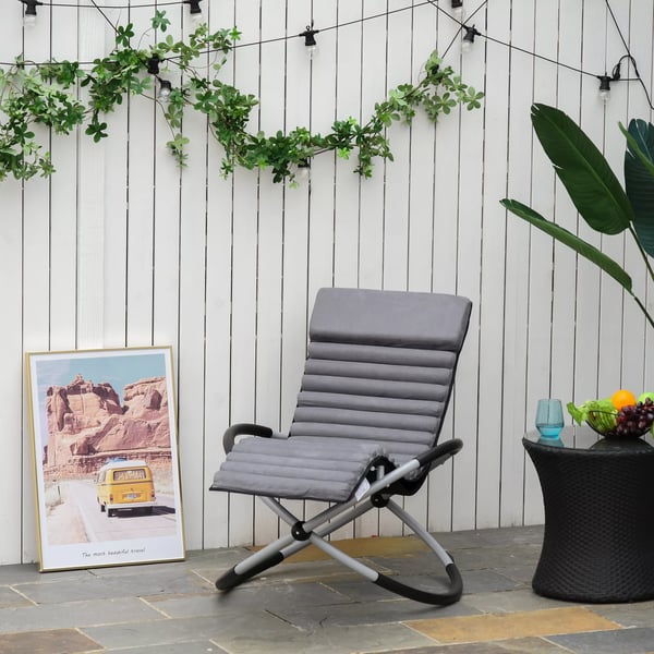 Outsunny Gyngestol ergonomisk 2-i-1 gyngestol havestol gyngelænestol metal tekstilene kugleformet mørkegrå 145 x 74 x 88 cm