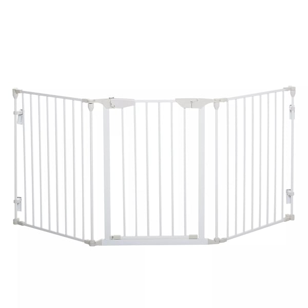 PawHut Lemmikkien turvaportti Koira-aita 3-paneelinen Taitettava Metall/Muovi Valkoinen 180x74,5cm