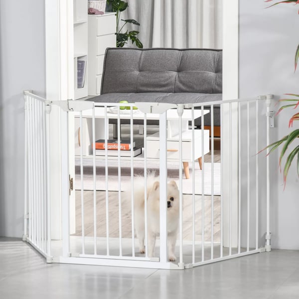 PawHut Hundegitter - Sikkerhedsgitter til døren - 3 paneler - Metal/Plast - Hvid