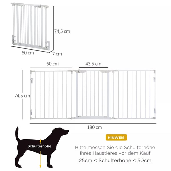 PawHut Hundegitter - Sikkerhedsgitter til døren - 3 paneler - Metal/Plast - Hvid