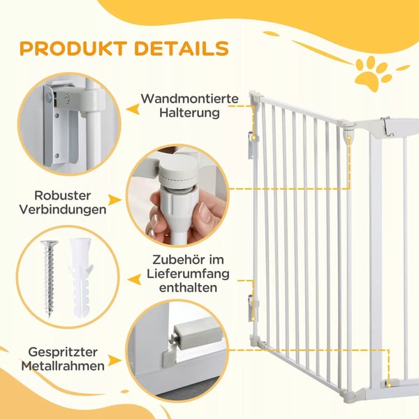 PawHut Hundegitter - Sikkerhedsgitter til døren - 3 paneler - Metal/Plast - Hvid