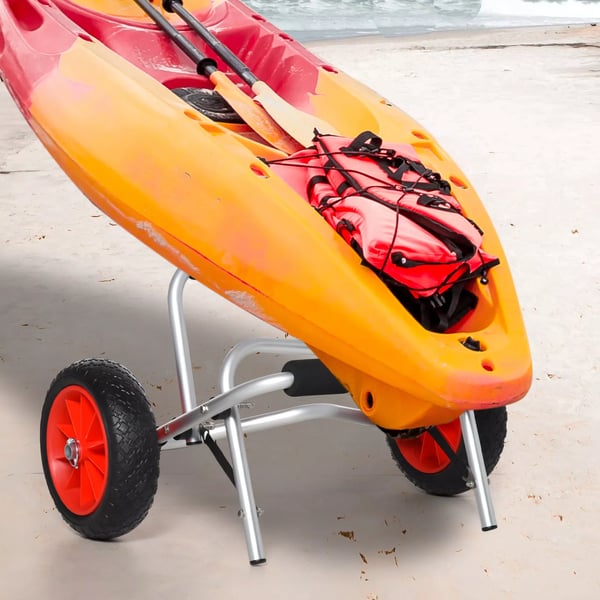 HOMCOM Alu kano-vogn kajakvogn surf-vogn sammenklappelig med rem PU-hjul sølv op til 75 kg 68 x 44,5 x 40 cm
