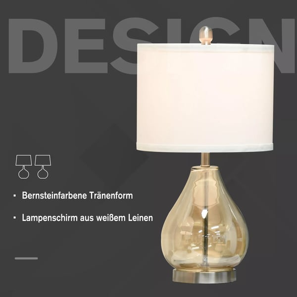 HOMCOM Bordlampe Sæt (2 stk.) - Glas, Linned, Stål, Rav, Ø30 x 56cm