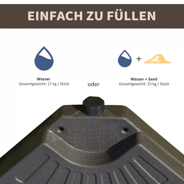 Outsunny 4-delt Parasolfod, HDPE, Kaffe - 100x100x10,5 cm