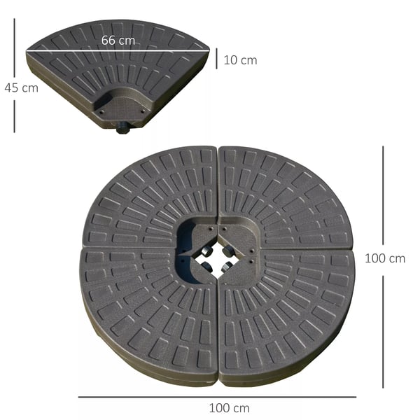 Outsunny 4-delt Parasolfod, HDPE, Kaffe - 100x100x10,5 cm