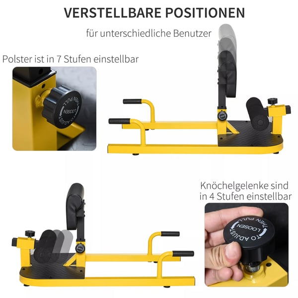 HOMCOM Sissy-kyykky- ja jalkatreenilaite - Teräs/EVA, Keltainen/Musta - 120 kg asti