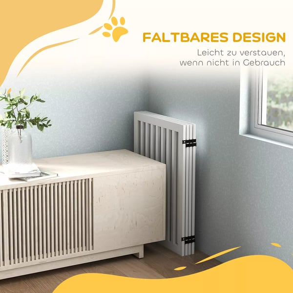 PawHut trappegitter uden boring foldbart afspærringsgitter sikkerhedsgitter 4 dele fritstående med 2 støttefødder hvid 81 cm
