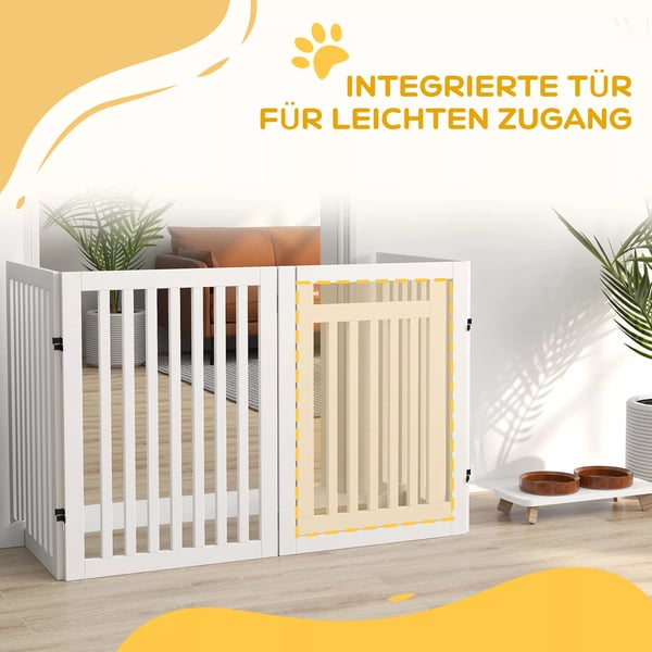 PawHut trappegitter uden boring foldbart afspærringsgitter sikkerhedsgitter 4 dele fritstående med 2 støttefødder hvid 81 cm